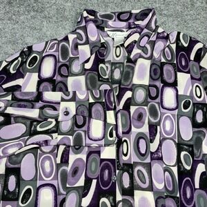 Dressbarn Blouse Women's Large Purple Geometric Retro Mod Abstract Button Down